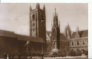 Devon Postcard - St Andrew's Church & Cross - Plymouth - Ref 753A