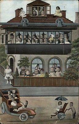 Baby Fertility Fantasy Babies on German Bldg Car etc c1910 