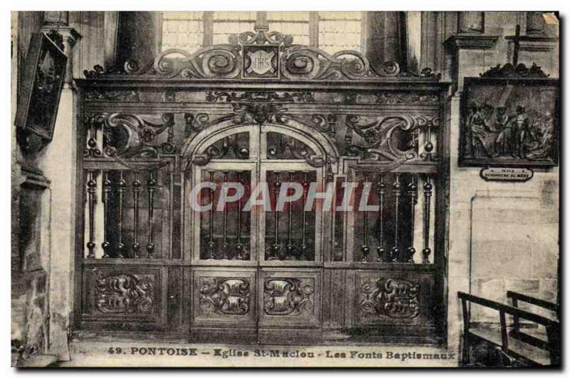 Postcard Old Church St Maclou Pontoise The baptismal font