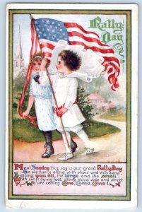 Rally Day Postcard Children With Flag Waving Minneapolis Minnesota MN 1912
