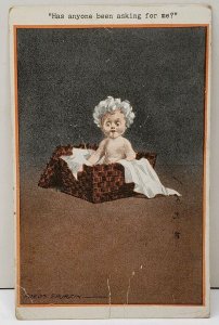 FRED SPURGIN Baby In A Basket HAS ANYONE BEEN LOOKING FOR ME? 1923 Postcard E4