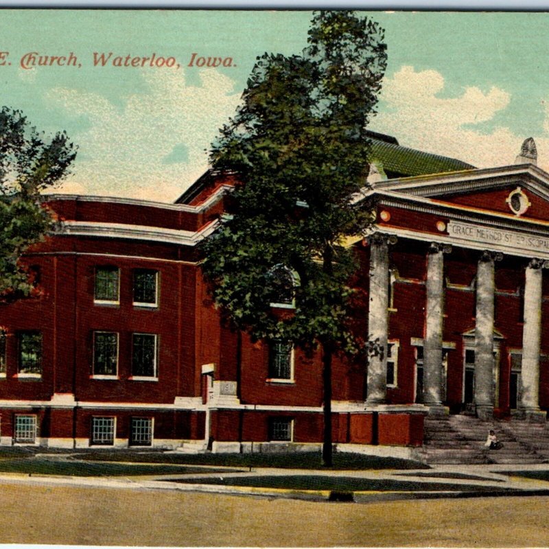 c1910s Waterloo, IA Grace ME Methodist Episcopal Church Litho Photo Postcard A61