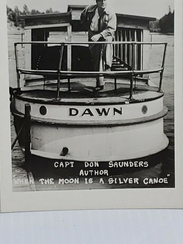 Postcard Don Saunder Ship Dawn Moon is Silver Canoe Boat La Crosse Wisconsin 769