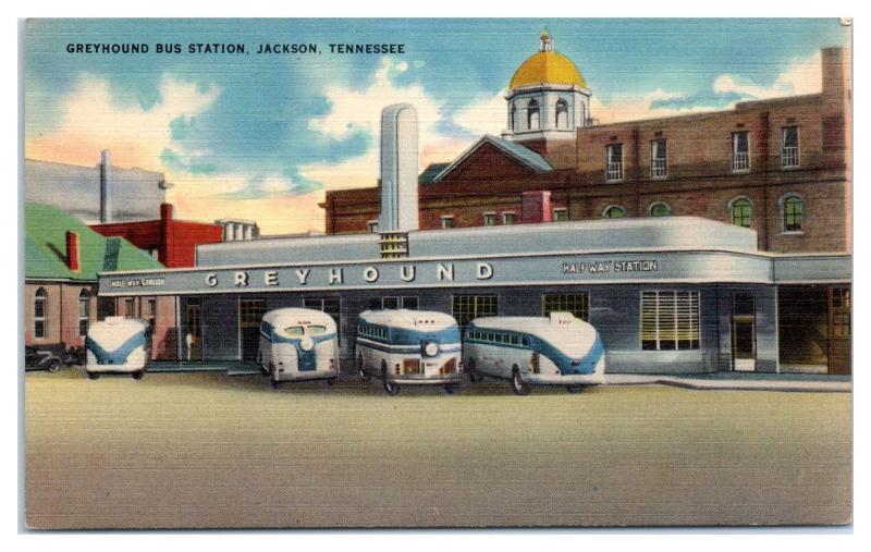 Mid-1900s Greyhound Bus Station, Jackson, TN Postcard