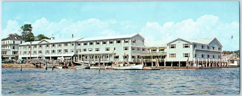 c1970s Boothbay Harbor, ME Fisherman Wharf Inn Motel Mobil Oversized Postcard 3R