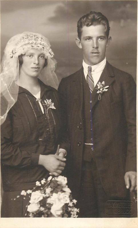 Wedding photo postcard Max Ketzler Innsbruck Austria groom & bride