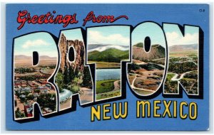 Large Letter Linen  RATON, NM New Mexico c1930s Colfax County Postcard