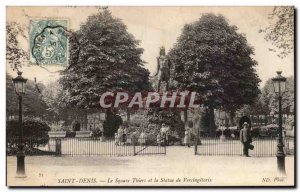 Old Postcard Saint Denis Le Thiers Square and the statue of Vercingetorix