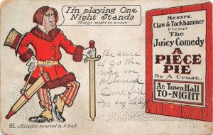 PLAYING ONE NIGHT STANDS A PIECE PIE COMIC THEATRE KNIGHT VIRGINIA POSTCARD 1907