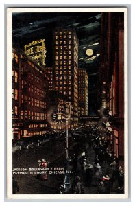 Postcard IL Jackson Boulevard E. From Plymouth Court Chicago Illinois Moon Night