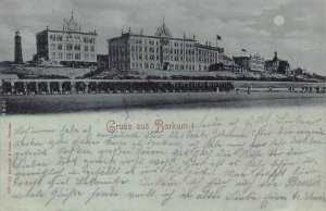 GRUSS aus BORKUM GERMANY~MOONLIGHT PANORAMABLICK~1900 POSTCARD