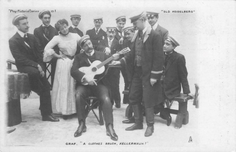 RPPC Old Heidelberg Kellermaun Guitar Stage Play Actors 1910s Vintage Postcard