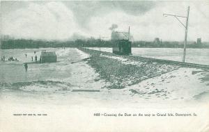 c1906 Postcard; Trolley Crossing Dam on way to Grand Isle, Davenport IA Scott Co