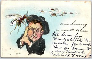 1905 Man With a Hat Bitten By The Bee Antlers Card Posted Postcard