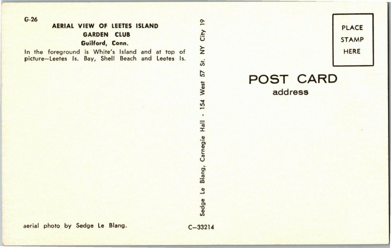 Leetes Island Garden Club Aerial View Guilford CT White's Island Postcard B33