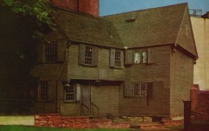 Postcard Rear View Paul Revere House Oldest Frame Building Boston Massachusetts