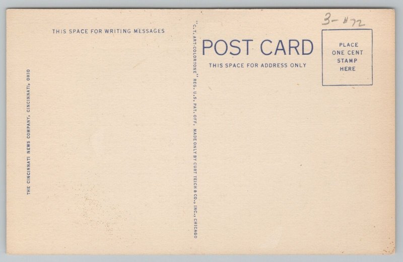 Cincinnati Ohio~Excursion Steamer Ship @ Bridge on Ohio River~Linen Postcard 