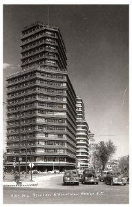 RPPC Postcard Old Cars Apartment Buildings Mexico Recursos Hyrdaulicos Mexico DF