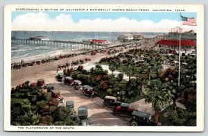 Galveston Texas~Beach Front Pier & Concessions~Packed Car Parking~1920s Autos