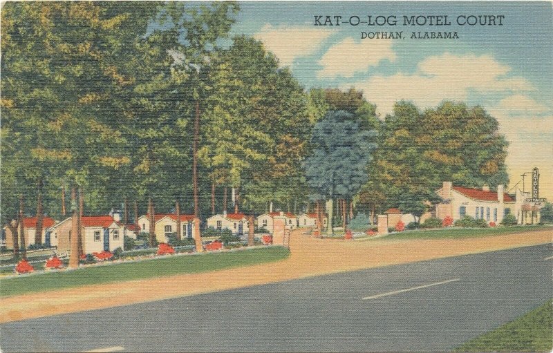 1948 Kat O Log Motel Court Dothan Alabama Advertising Linen Postcard