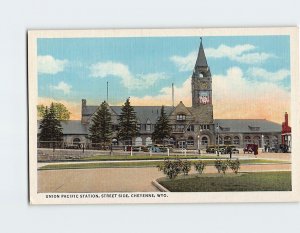 Postcard Union Pacific Station, Street Side, Cheyenne, Wyoming