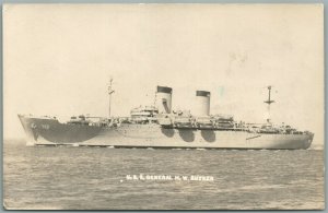 US MILITARY SHIP USS GENERAL BUTNER VINTAGE REAL PHOTO POSTCARD RPPC