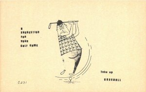 Postcard 1950s Golf Swing take up baseball Comic humor TP24-387