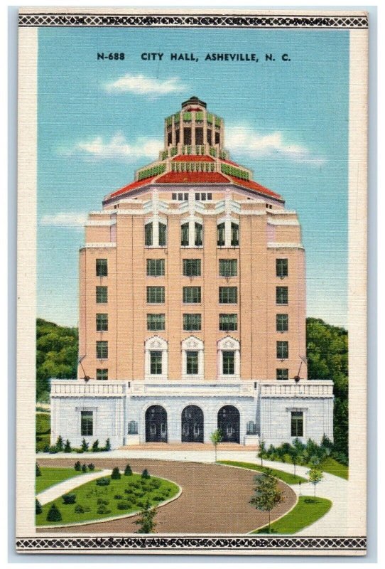 Asheville North Carolina NC Postcard City Hall Exterior Building c1940 Vintage