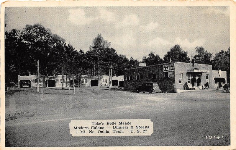 E44/ Onida Tennessee Tn Postcard c1940s Tobe's Beele Meade Cabins