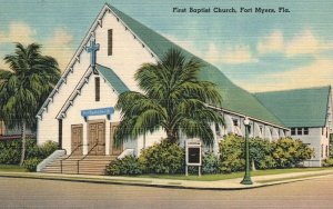 Vintage Postcard 1930's First Baptist Church Fort Myers Florida FL