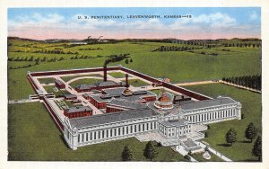 Leavenworth, KS Kansas FEDERAL PENITENTIARY Prison Aerial View ca1940's Postcard