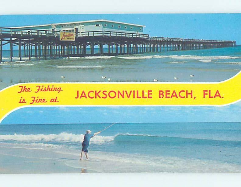 Pre-1980 TWO BEACH SCENES ON ONE POSTCARD Jacksonville Beach Florida FL G5781