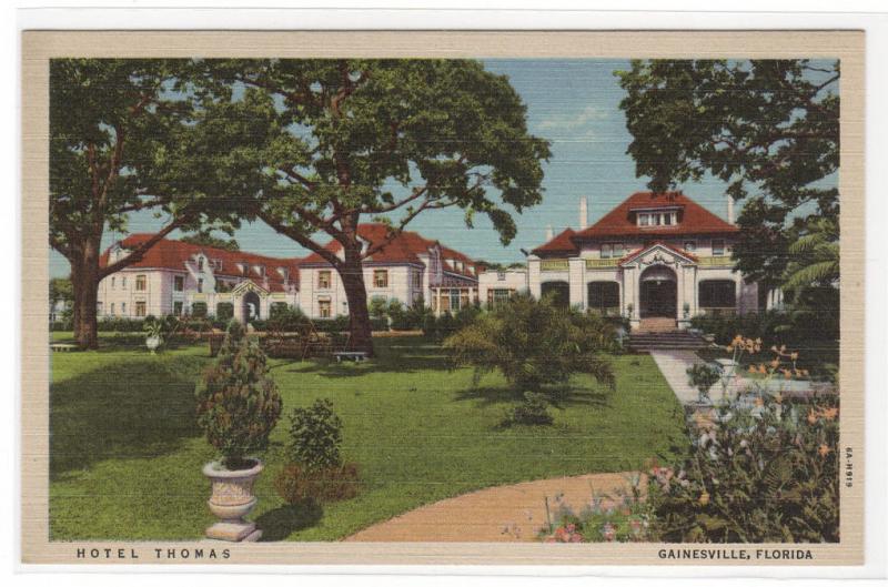 Hotel Thomas Gainesville Florida linen postcard