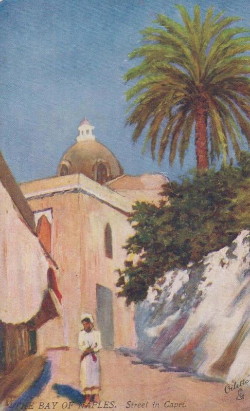 The Bay Of Naples Tucks Oilette Street In Capri Antique Postcard