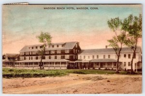 1943 MADISON BEACH HOTEL CONNECTICUT HAND COLORED*JOLLY'S DRUG STORE*COLLOTYPE
