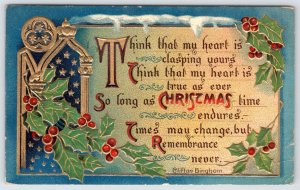 1910's CHRISTMAS CLIFTON BINGHAM POEM EMBOSSED GOLD HIGHLIGHTS HOLLY POSTCARD