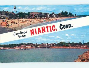 Unused Pre-1980 GREETINGS FROM - BEACH SCENE Niantic Connecticut CT r8754