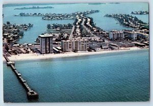 1983 Redington Shores Florida Postcard Motels Hotels Boulevard Aerial View Pier