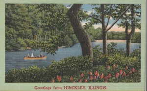 VINTAGE POSTCARD GREETINGS FROM HINCKLEY ILLINOIS LINEN MINT