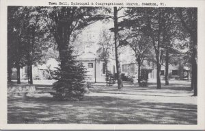Postcard Town Hall Episcopal and Congregational Church Swanton VT Vermont