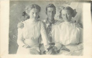 c1910 Tribune Kansas Girls Man Schome Studios Interior RPPC Postcard 25-12376