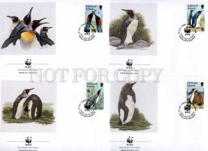 239852 FALKLAND ISLANDS WWF King penguin 1991 set of 4 FDC