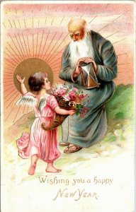 Tuck Postcard New Year Small Angel Tells Seated Father Time to Leave ~1906 M41