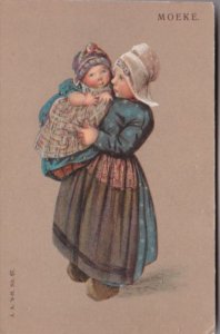 Netherlands Moerke Young Girl With Baby In Traditional Dress