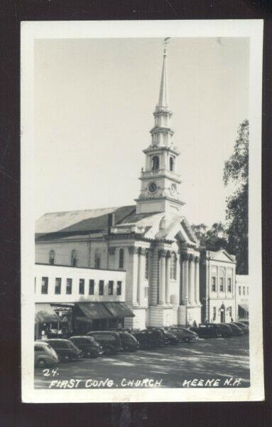 RPPC KEENE NEW HAMPSHIRE CONGREGATIONAL CHURCH OLD CARS REAL PHOTO POSTCARD