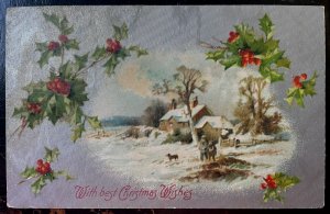 Vintage Victorian Postcard 1908 With Best Christmas Wishes - Winter Scene