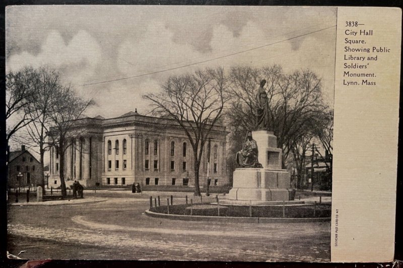 Vintage Postcard 1901-1907 City Hall Sq. Library & Monument, Lynn, Massachusetts