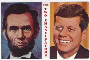 1960's/70's JFK and Abraham Lincoln Emancipators Chrome Postcard