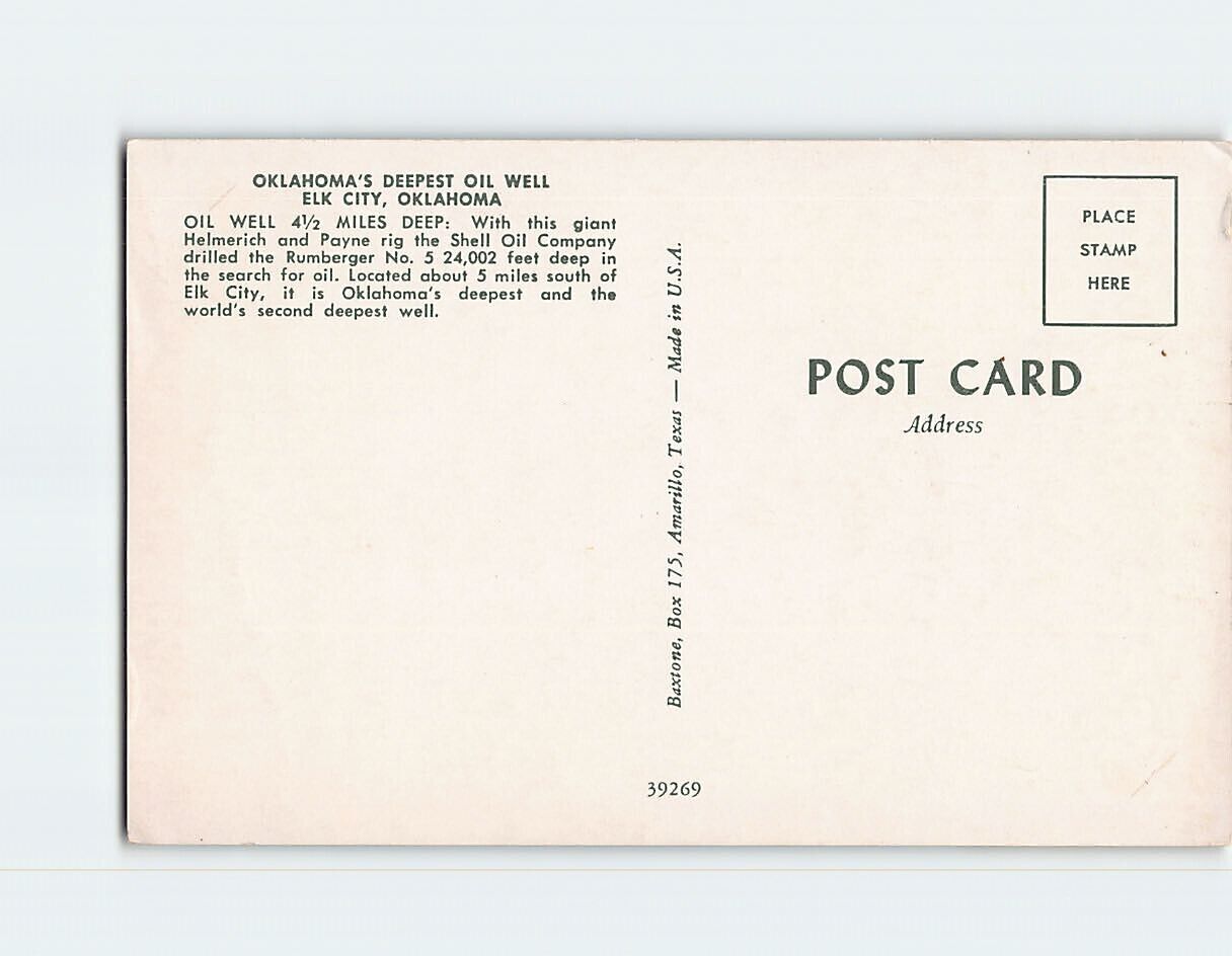 Postcard Oklahoma's Deepest Oil Well, Elk City, Oklahoma United