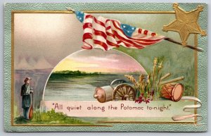 Patriotic~Civil War~All Quiet Along The Potomac~Soldier Guard~Flag~Gold~Winsch